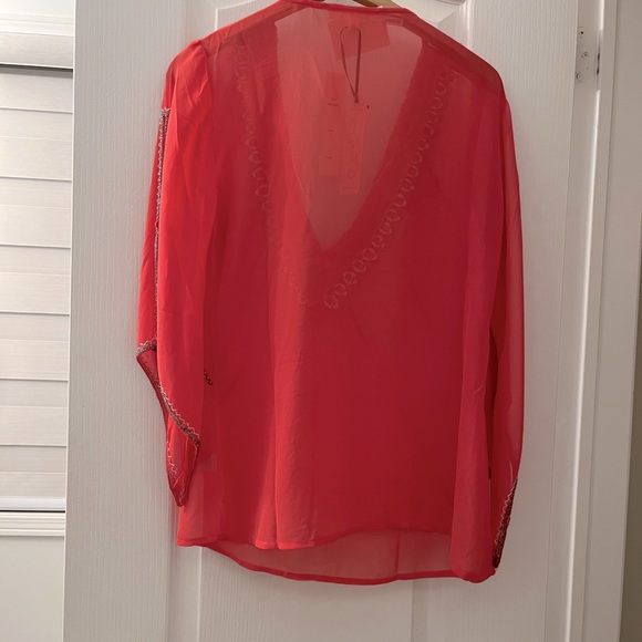 Watermelon pink shirt with beading and mirror work - Picture 2 of 5